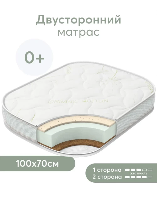 Матрас для кроватки 100*70 11 см кокос беспружинный прямоугольный закругленный Happy Baby Mommy Love