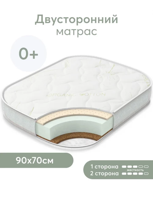Матрас для кроватки 90*70 11 см кокос беспружинный прямоугольный закругленный Happy Baby Mommy Lux - фото 1