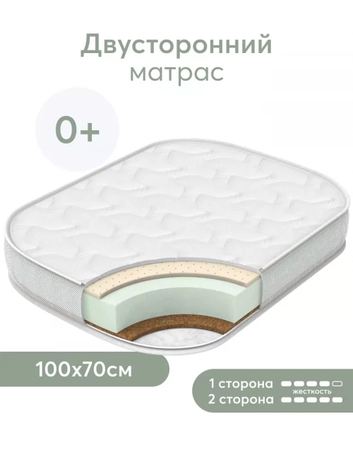 Матрас для кроватки 100*70 11 см кокос прямоугольный закругленный Happy Baby Mommy Love - фото 1